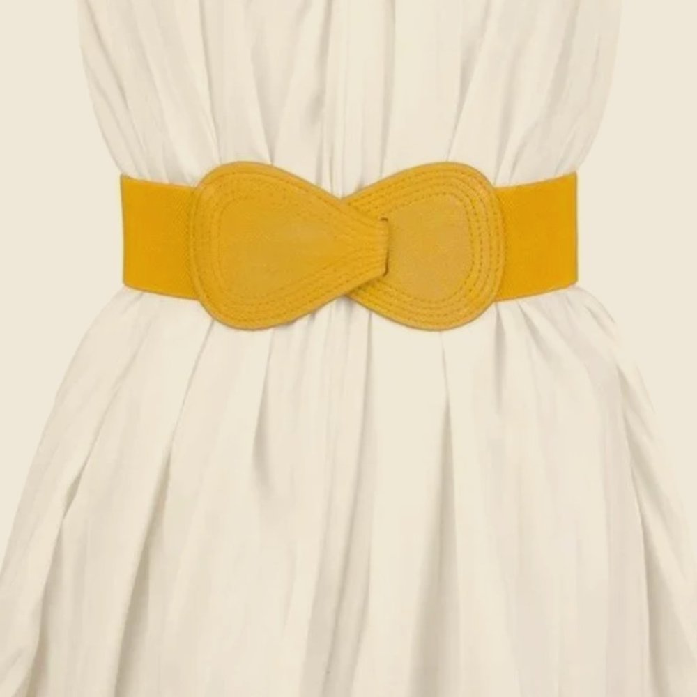 Yellow Faux Leather Elastic Belt